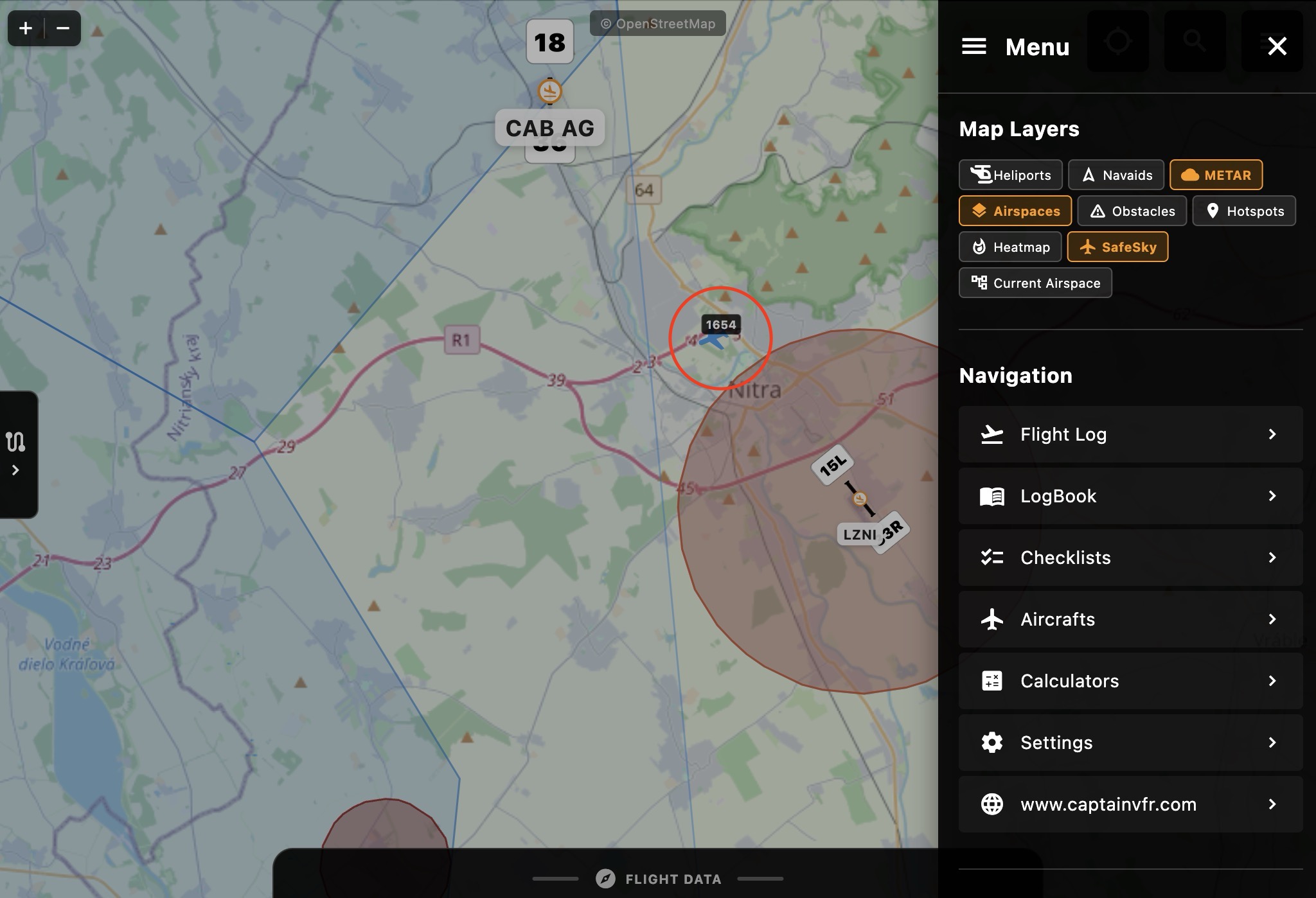 SafeSky integration in CaptainVFR showing real-time aircraft traffic
